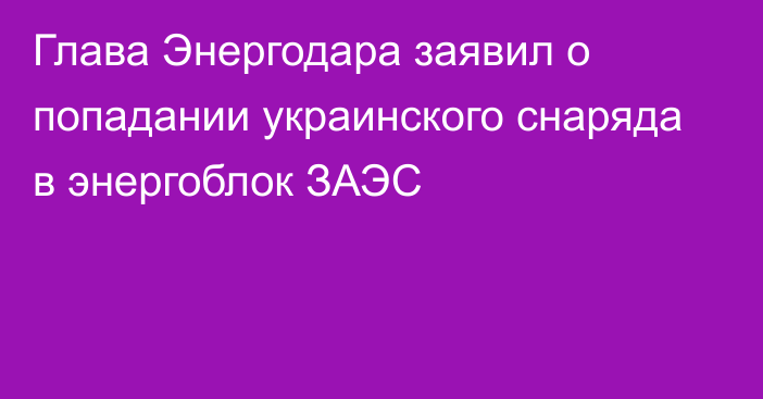 Глава Энергодара заявил о попадании украинского снаряда в энергоблок ЗАЭС