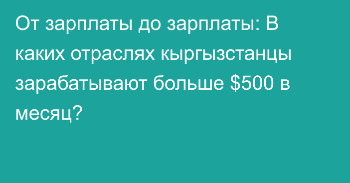 От зарплаты до зарплаты: В каких отраслях кыргызстанцы зарабатывают больше $500 в месяц?