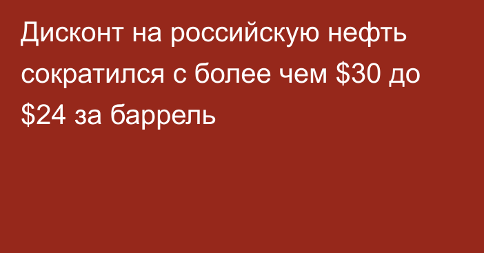 Дисконт на российскую нефть сократился с более чем $30 до $24 за баррель