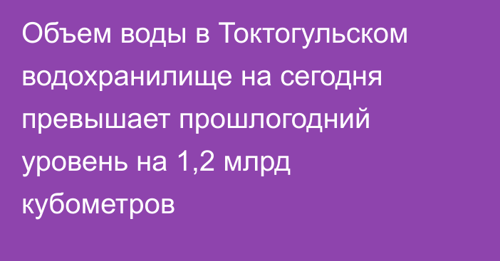 Объем воды в Токтогульском водохранилище на сегодня превышает прошлогодний уровень на 1,2 млрд кубометров