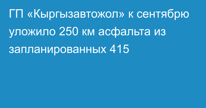 ГП «Кыргызавтожол» к сентябрю уложило 250 км асфальта из запланированных 415