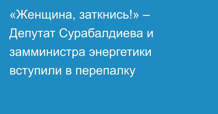 «Женщина, заткнись!» – Депутат Сурабалдиева и замминистра энергетики вступили в перепалку