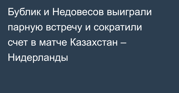 Бублик и Недовесов выиграли парную встречу и сократили счет в матче Казахстан – Нидерланды