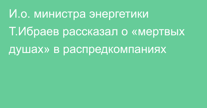 И.о. министра энергетики Т.Ибраев рассказал о «мертвых душах» в распредкомпаниях