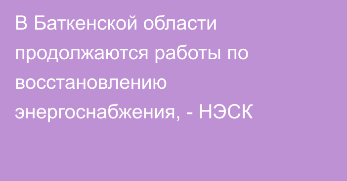 В Баткенской области продолжаются работы по восстановлению энергоснабжения, - НЭСК