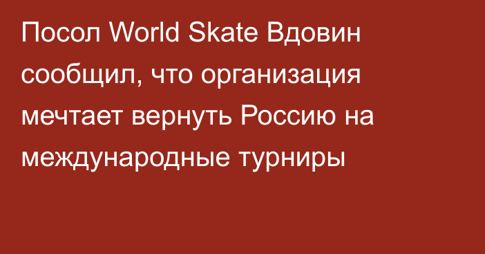 Посол World Skate Вдовин сообщил, что организация мечтает вернуть Россию на международные турниры