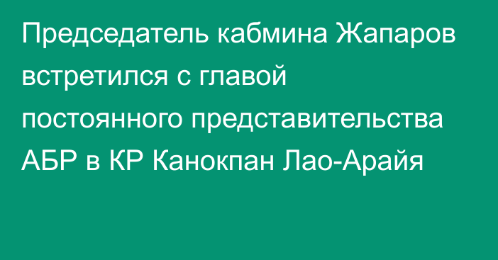 Председатель кабмина Жапаров встретился с главой постоянного представительства АБР в КР Канокпан Лао-Арайя