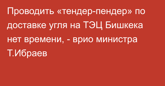 Проводить «тендер-пендер» по доставке угля на ТЭЦ Бишкека нет времени, - врио министра Т.Ибраев