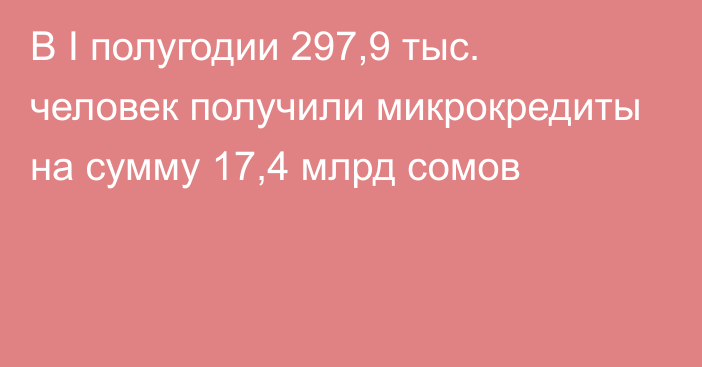 В I полугодии 297,9 тыс. человек получили микрокредиты на сумму 17,4 млрд сомов