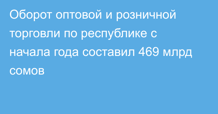 Оборот оптовой и розничной торговли по республике с начала года составил 469 млрд сомов