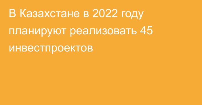 В Казахстане в 2022 году планируют реализовать 45 инвестпроектов