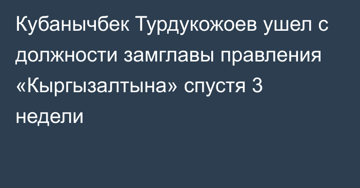 Кубанычбек Турдукожоев ушел с должности замглавы правления «Кыргызалтына» спустя 3 недели