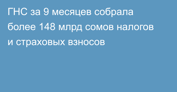 ГНС за 9 месяцев собрала более 148 млрд сомов налогов и страховых взносов