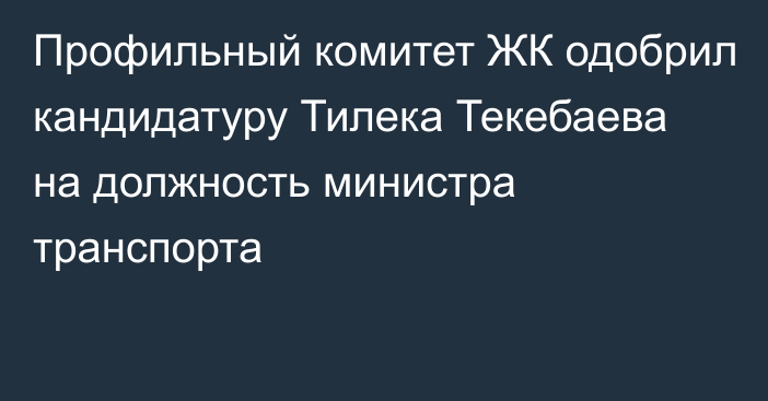 Профильный комитет ЖК одобрил кандидатуру Тилека Текебаева на должность министра транспорта