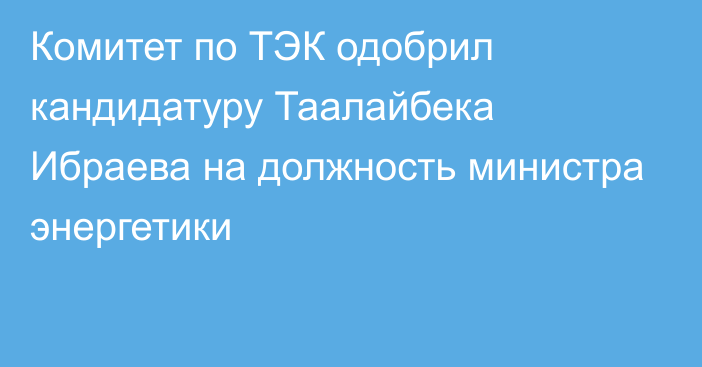 Комитет по ТЭК одобрил кандидатуру Таалайбека Ибраева на должность министра энергетики