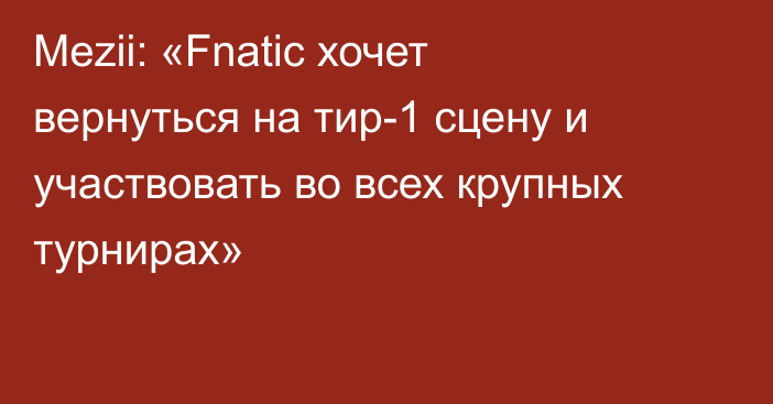 Mezii: «Fnatic хочет вернуться на тир-1 сцену и участвовать во всех крупных турнирах»