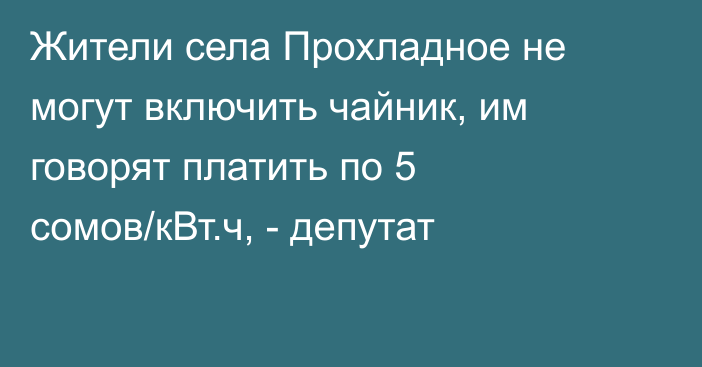 Жители села Прохладное не могут включить чайник, им говорят платить по 5 сомов/кВт.ч, - депутат
