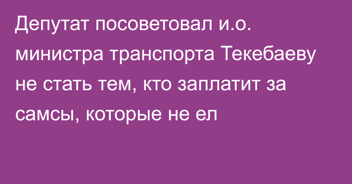 Депутат посоветовал и.о. министра транспорта Текебаеву не стать тем, кто заплатит за самсы, которые не ел
