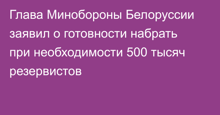 Глава Минобороны Белоруссии заявил о готовности набрать при необходимости 500 тысяч резервистов