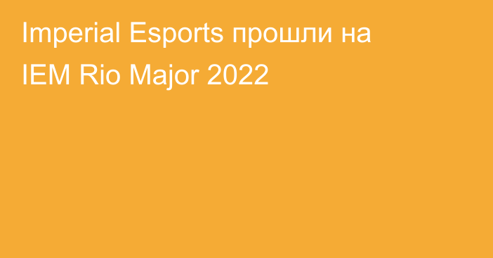 Imperial Esports прошли на IEM Rio Major 2022