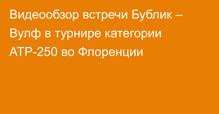 Видеообзор встречи Бублик – Вулф в турнире категории ATP-250 во Флоренции