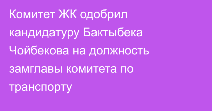 Комитет ЖК одобрил кандидатуру Бактыбека Чойбекова на должность замглавы комитета по транспорту