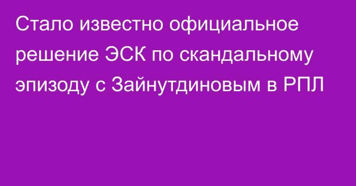 Стало известно официальное решение ЭСК по скандальному эпизоду с Зайнутдиновым в РПЛ