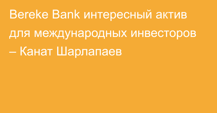 Bereke Bank интересный актив для международных инвесторов – Канат Шарлапаев