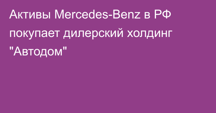 Активы Mercedes-Benz в РФ покупает дилерский холдинг 