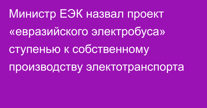 Министр ЕЭК назвал проект «евразийского электробуса» ступенью к собственному производству электотранспорта