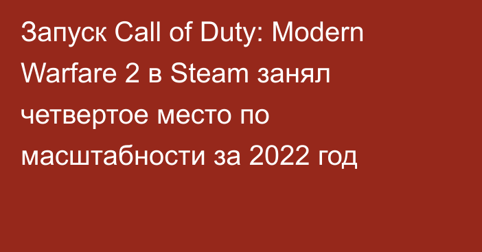 Запуск Call of Duty: Modern Warfare 2 в Steam занял четвертое место по масштабности за 2022 год