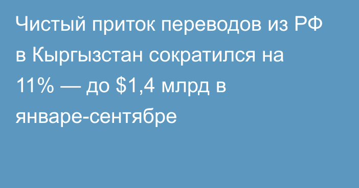 Чистый приток переводов из РФ в Кыргызстан сократился на 11% — до $1,4 млрд в январе-сентябре