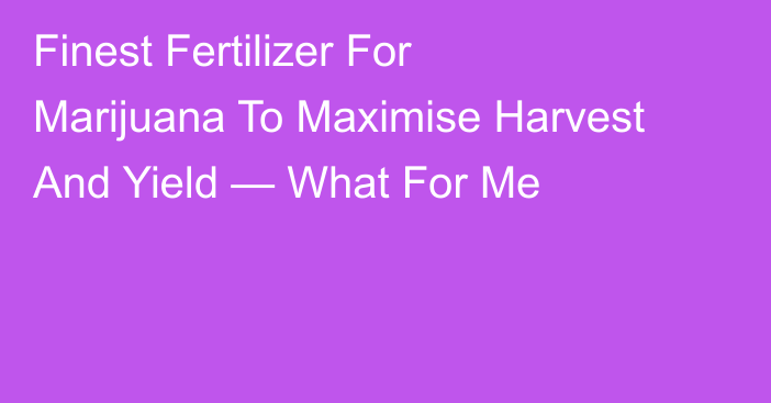 Finest Fertilizer For Marijuana To Maximise Harvest And Yield — What For Me