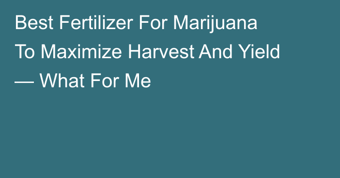 Best Fertilizer For Marijuana To Maximize Harvest And Yield — What For Me