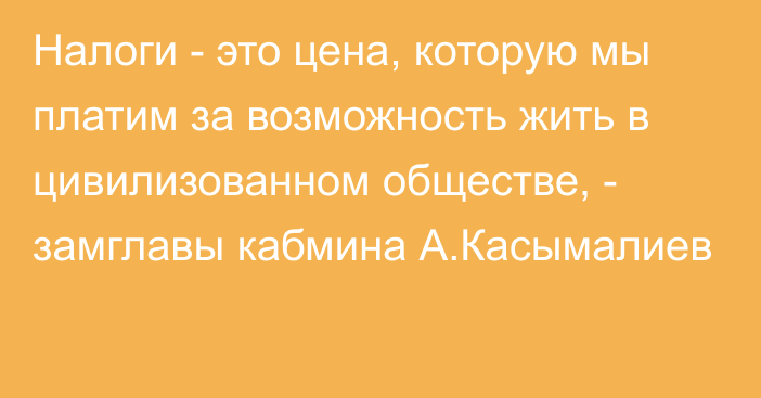 Налоги - это цена, которую мы платим за возможность жить в цивилизованном обществе, - замглавы кабмина А.Касымалиев