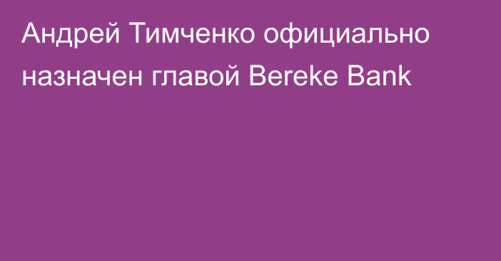 Андрей Тимченко официально назначен главой Bereke Bank