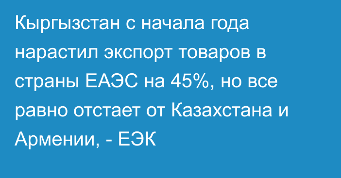 Кыргызстан с начала года нарастил экспорт товаров в страны ЕАЭС на 45%, но все равно отстает от Казахстана и Армении, - ЕЭК