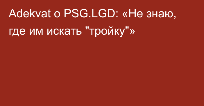 Adekvat о PSG.LGD: «Не знаю, где им искать 
