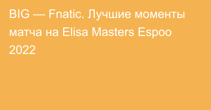 BIG — Fnatic. Лучшие моменты матча на Elisa Masters Espoo 2022