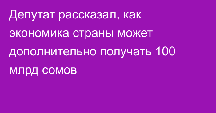 Депутат рассказал, как экономика страны может дополнительно получать 100 млрд сомов