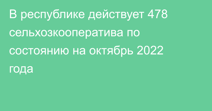 В республике действует 478 сельхозкооператива по состоянию на октябрь 2022 года