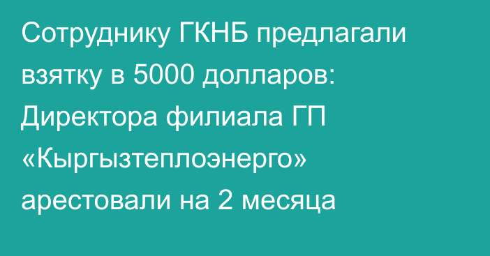 Сотруднику ГКНБ предлагали взятку в 5000 долларов: Директора филиала ГП «Кыргызтеплоэнерго» арестовали на 2 месяца