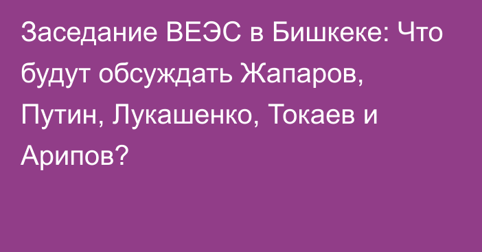 Заседание ВЕЭС в Бишкеке: Что будут обсуждать Жапаров, Путин, Лукашенко, Токаев и Арипов?