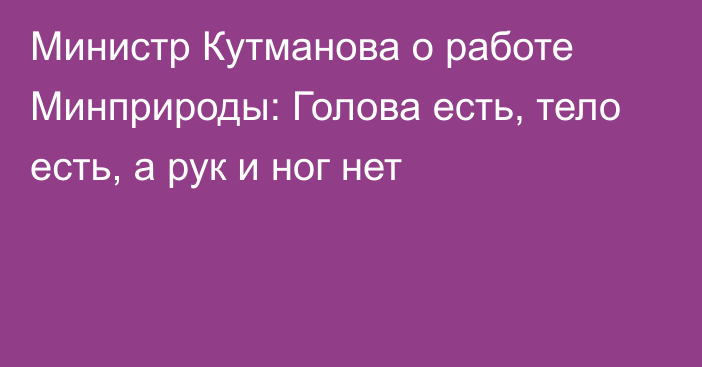 Министр Кутманова о работе Минприроды: Голова есть, тело есть, а рук и ног нет