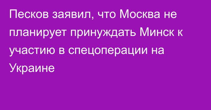 Песков заявил, что Москва не планирует принуждать Минск к участию в спецоперации на Украине