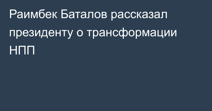Раимбек Баталов рассказал президенту о трансформации НПП