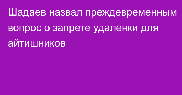 Шадаев назвал преждевременным вопрос о запрете удаленки для айтишников