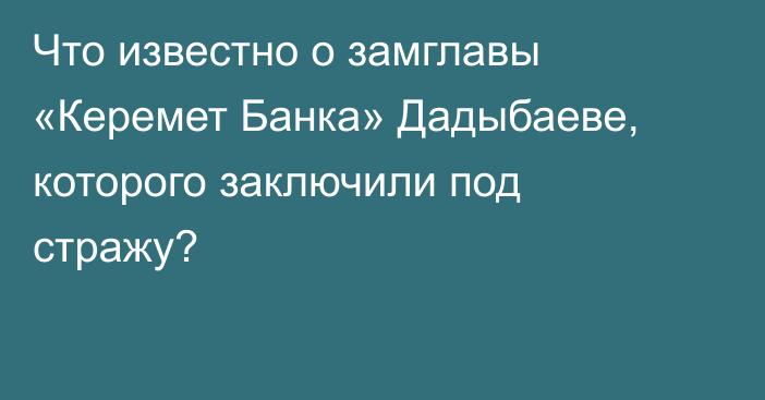 Что известно о замглавы «Керемет Банка» Дадыбаеве, которого заключили под стражу?