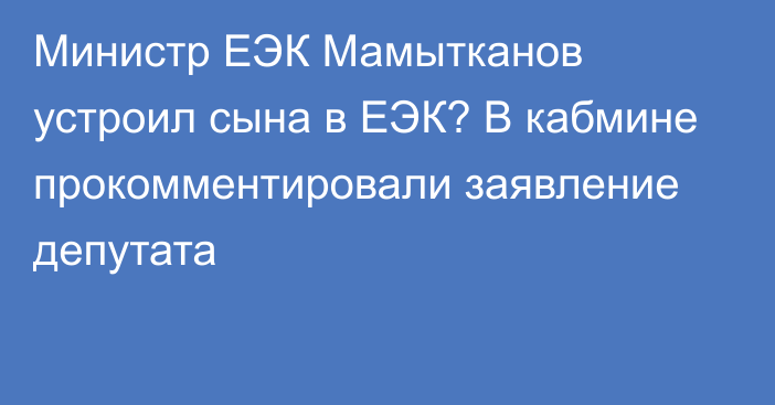 Министр ЕЭК Мамытканов устроил сына в ЕЭК? В кабмине прокомментировали заявление депутата
