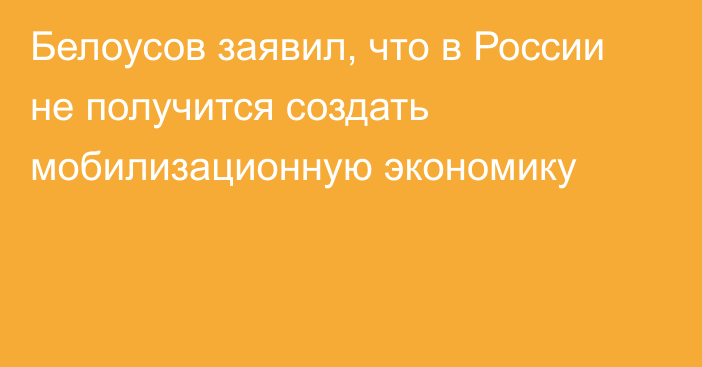 Белоусов заявил, что в России не получится создать мобилизационную экономику